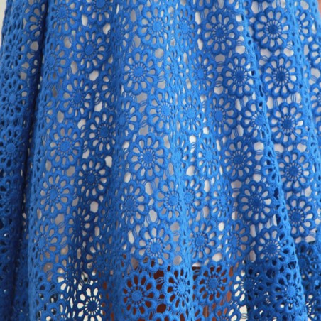 Robe de soirée / été bustier en dentelle bleue royale en dessous du genou, faite en France