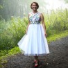 White tulle midi bridal gown hand embroidered . One of a kind, made in France.