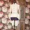 Asymmetrical ivory blazer with pleated peplum, collar officier, long sleeves, golden boutons, made in France