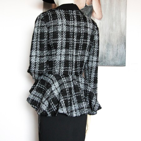 Single breasted asymmetrical peplum blazer in  tweed, made to measure