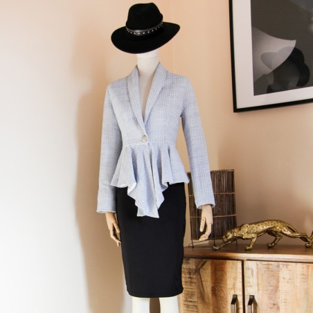 Single breasted asymmetrical shawl collar peplum blazer, made to measure