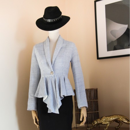 Single breasted asymmetrical shawl collar peplum blazer, made to measure