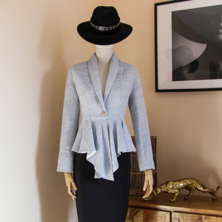 Single breasted asymmetrical shawl collar peplum blazer, made to measure