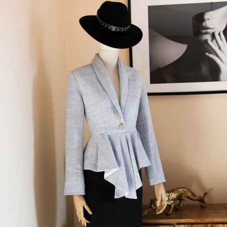 Single breasted asymmetrical shawl collar peplum blazer, made to measure