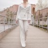 White wrap tweed bridal blazer off the shoulder, made to measure