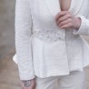 White fit and flare tweed bridal blazer with shawl collar