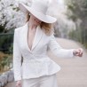 White fit and flare tweed bridal blazer with shawl collar