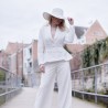White fit and flare tweed bridal blazer with shawl collar