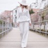 White wide-leg pants bridal suit