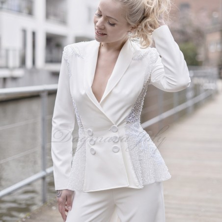 Wedding pants suit for bride with double breasted blazer