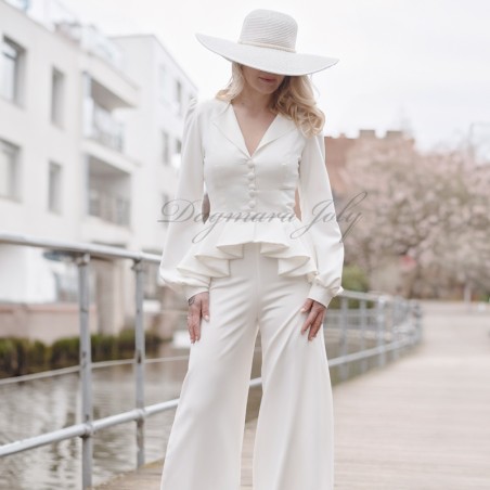 Asymmetrical peplum white bridal blazer , made to measure