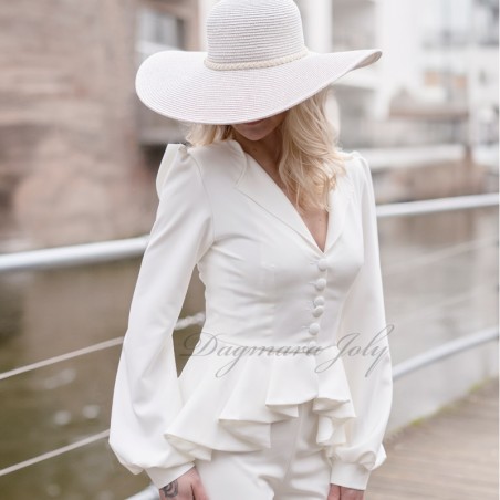 Asymmetrical peplum white bridal blazer , made to measure