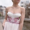 Midi length pink tulle strapless evening or cocktail princess dress