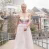 Midi length pink tulle strapless evening or cocktail princess dress