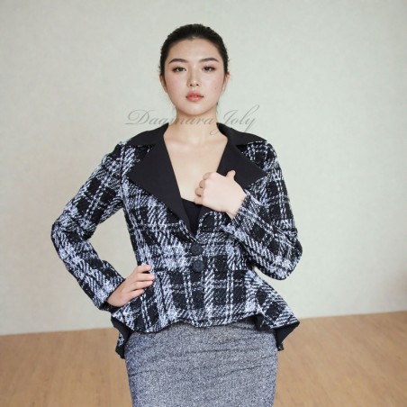 Single breasted asymmetrical peplum blazer in  tweed, made to measure