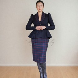 Blazer tuxedo à simple boutonnage , manches bouffantes silhouette cintrée et évasée, fait sur mesure