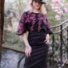 Bat sleeves midi length black pencil open back evening dress