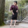 Bat sleeves midi length black pencil open back evening dress