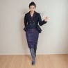 Tailleur croisé jupe crayon , veste à basque asymétrique, fait sur mesure