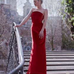 Robe longue bustier fourreau de soirée en velour