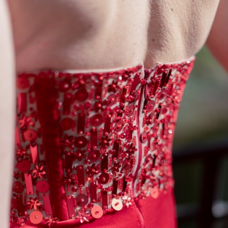 Robe longue bustier fourreau de soirée en velour