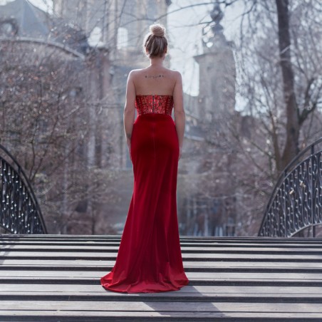 Robe longue bustier fourreau de soirée en velour