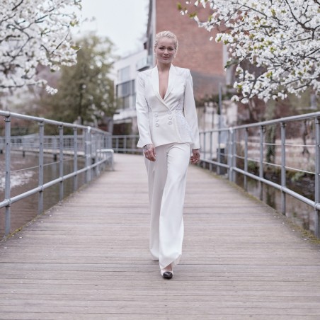 Women fit and flare double breasted bridal white blazer