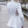Veste blanche col châle cintrée et évasée, fabrication francaise