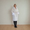 Manteau  coupe loose long ivoire femme avec  col fausse fourrure