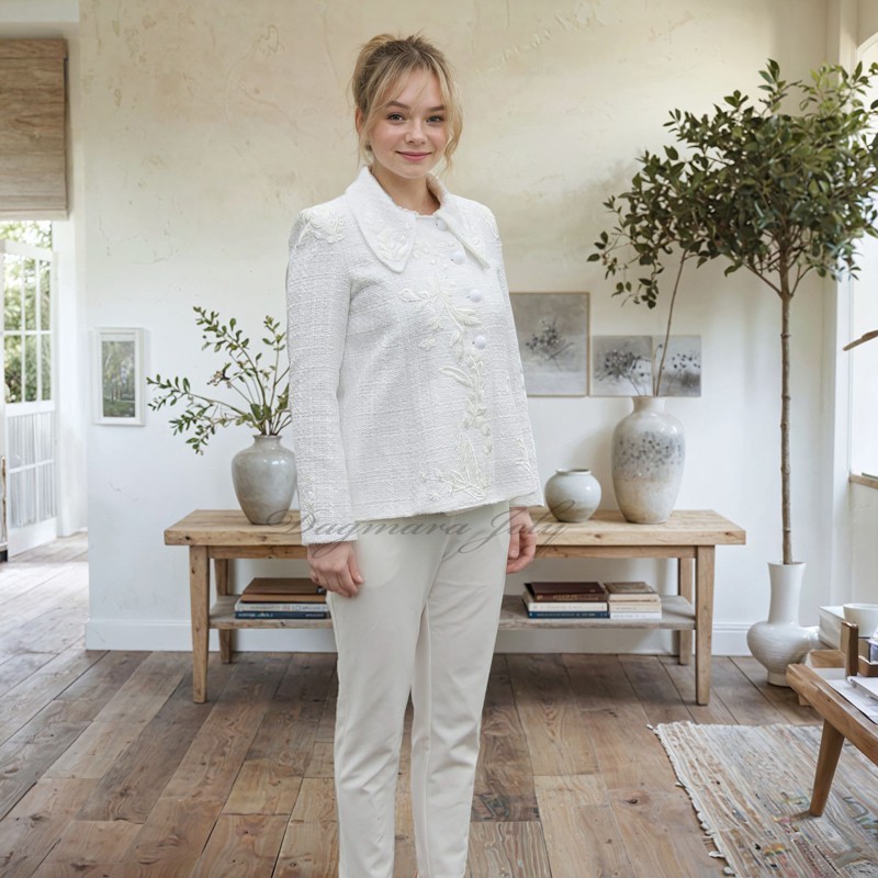 Veste courte blanche femme en tweed