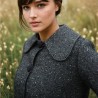 Manteau évasé  coupe trapeze avec col claudine à manches longues droites réalisé en tweed noir