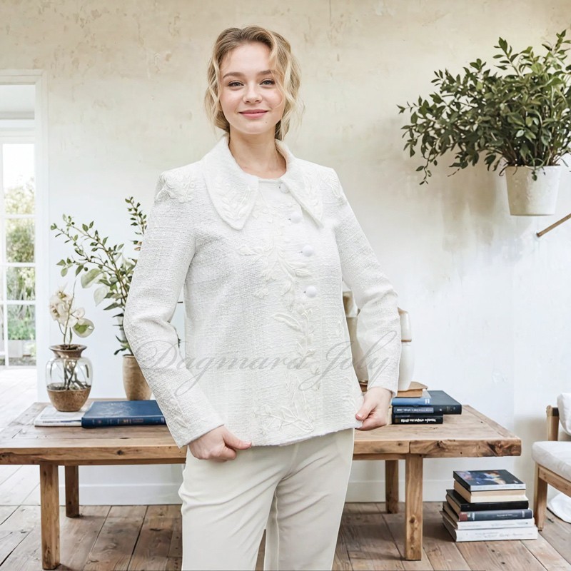 Veste courte blanche femme en tweed