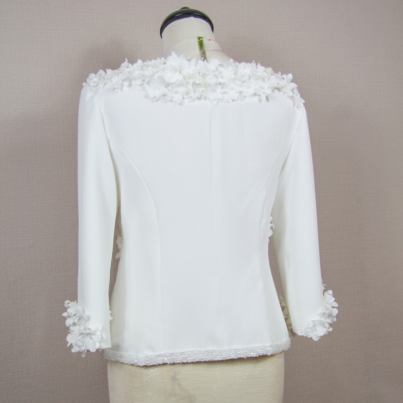 White bridal pants suit with short jacket and wide legged pants