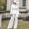 Structured white crepe blazer with modern asymmetrical cut, volume at the arms and defined waist
