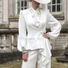 Ivory blazer with irregular line, asymmetrical hem and voluminous sleeves, ideal for ceremony or evening wear