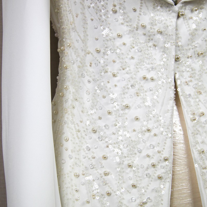 White shawl collar bridal jacket