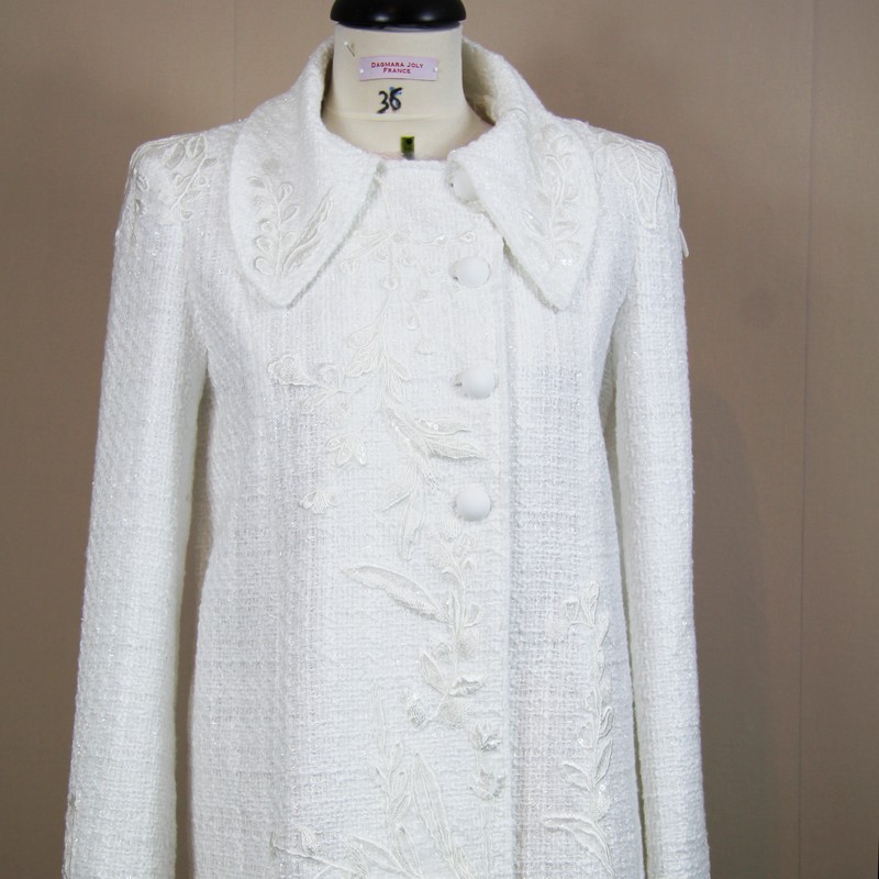 Veste courte blanche femme en tweed