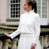 Veste blanche courte habillée en tweed avec col officier, fabrication française