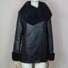 Manteau noir portefeuille en simili cuir et fausse fourrure femme, fabrication francaise