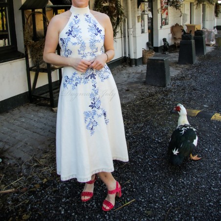 Elegant summer look featuring embroidered halter dress
