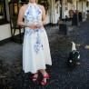 Elegant summer look featuring embroidered halter dress