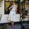Ivory halter linen midi dress front view