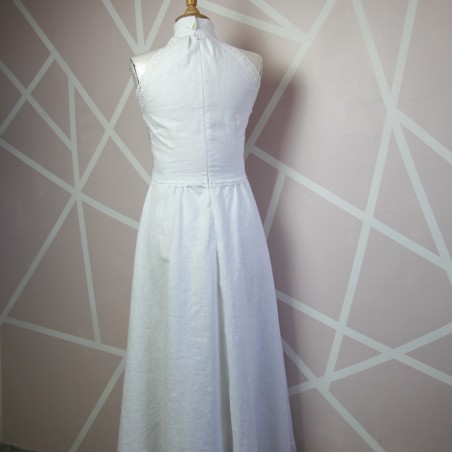 Halter White Linen Midi Wedding Dress