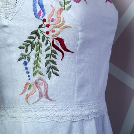 Handmade white linen midi dress for modern bride