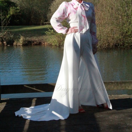 Surjupe de mariée amovible longue et traine à taille haute, made in france sur mesure