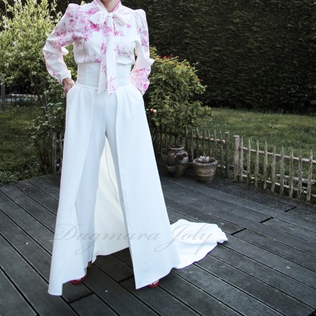 Surjupe de mariée amovible longue et traine à taille haute, made in france sur mesure