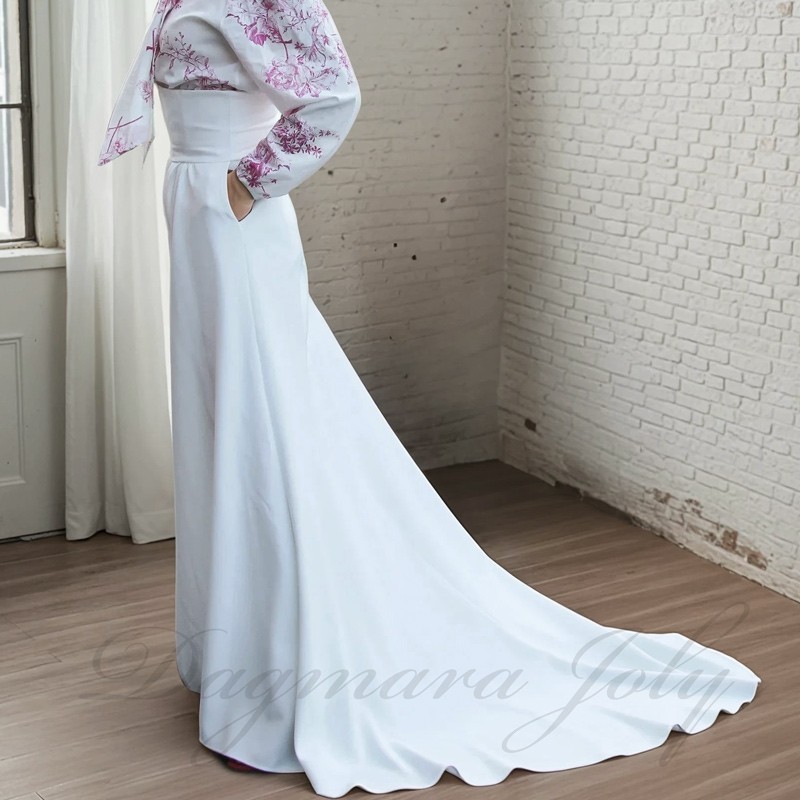 Bridal detachable high waist overskirt with long train