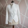 Front view of women's white bridal asymmetrical tweed jacket with tailored fit.