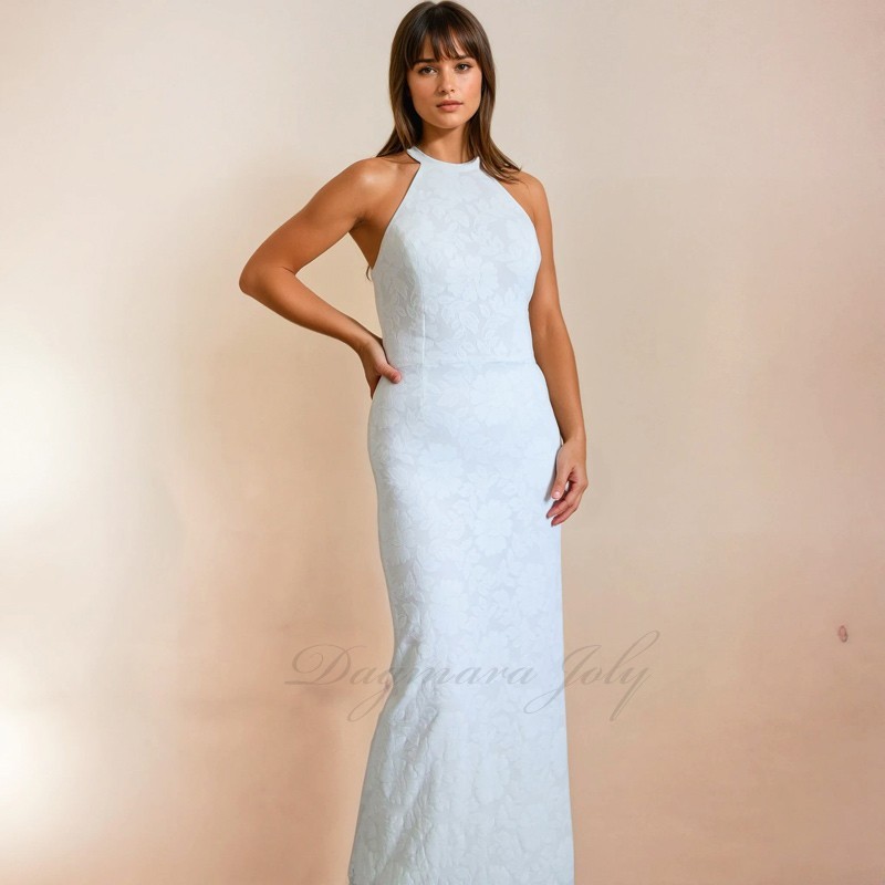 Sheath floor length Wedding Dress with halter neck - size 38