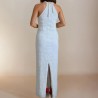 Robe de Mariée longue fourreau droite à col halter